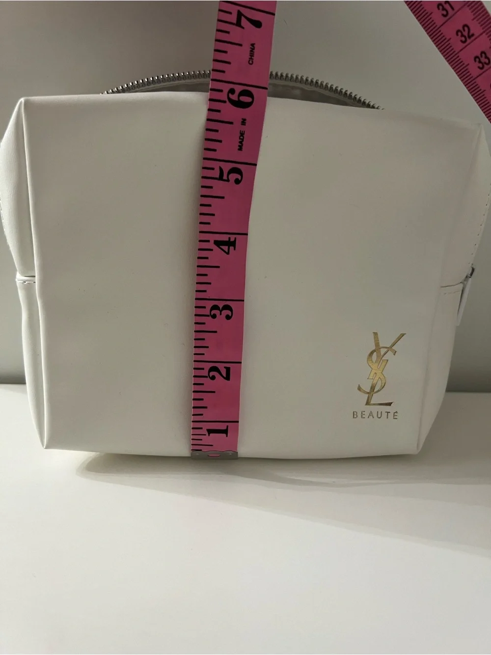 YSL Beauty white Cosmetic Pouch with Gold Logo